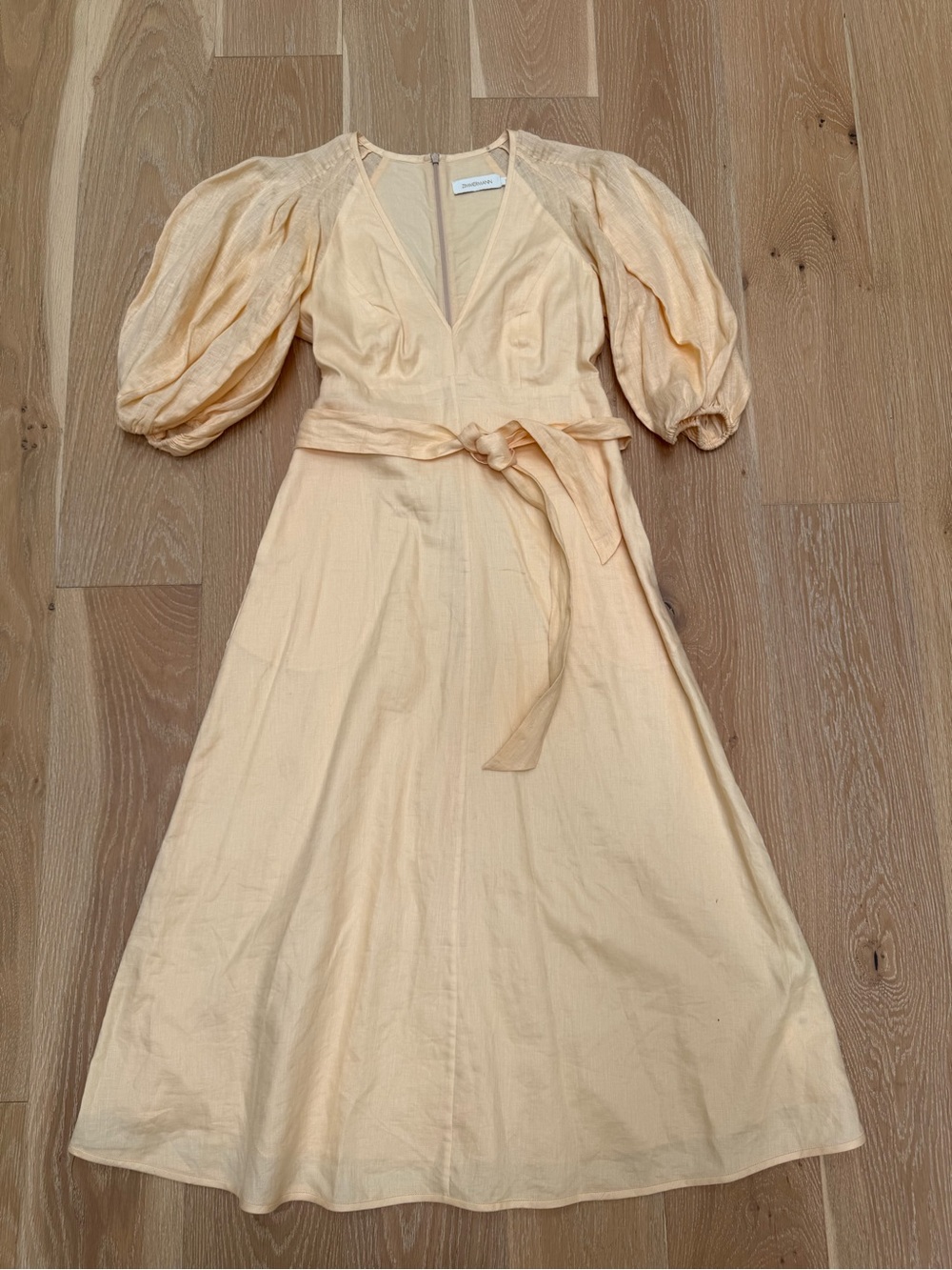 Zimmermann Peach Puff Midi Dress with Puff Sleeves